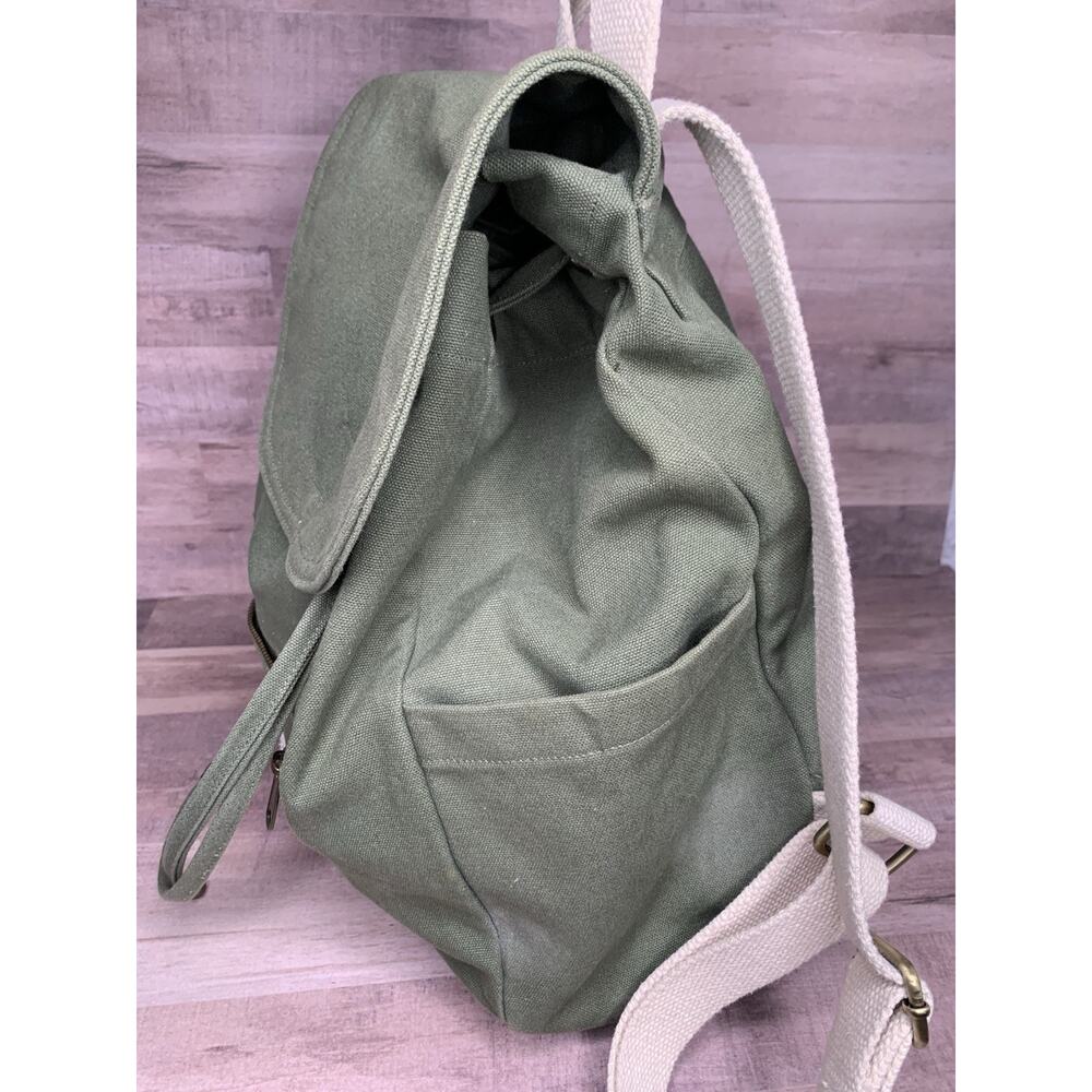 Hindbag Unisex Eliot olive green canvas Backpack bag with charm - Picture 5 of 13